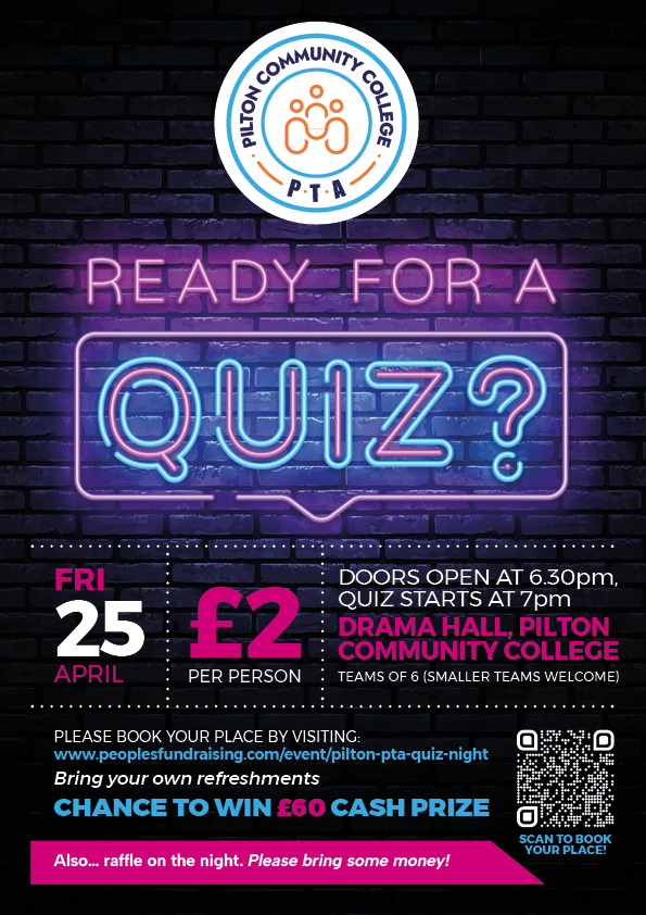 Pilton community college quiz night poster