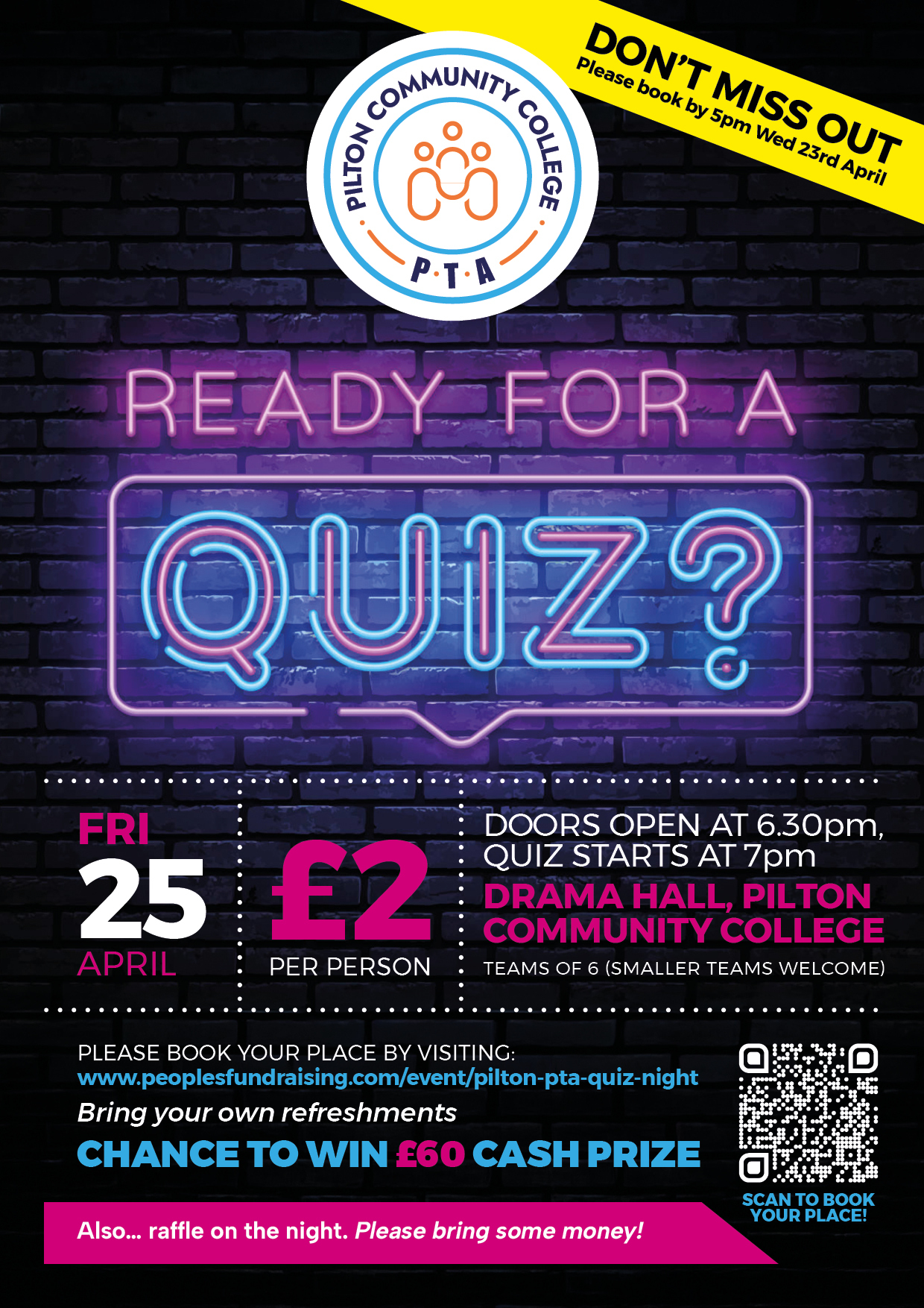 Pilton cc quiz night poster 25042025